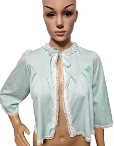 Cappotto giacca letto blu chiaro pallido vintage anni 60 bordo pizzo 36" busto 10 12 - Foto 1 di 9