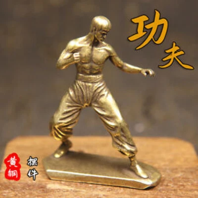 Estatua china de latón macizo Bruce Lee artesanía escultura kung fu decoración del hogar Foto 1 de 4