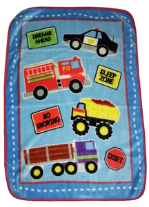 TONKA Police Car Fire Dump Truck Plush Throw Blanket Blue Baby Toddler Dreams - Picture 1 of 2
