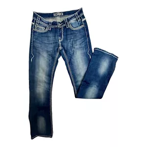 Rock & Roll Cowgirl Riding Jeans Womens 27x36 Blue Bootcut , Excellent Condition - Picture 1 of 16
