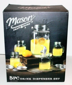 Mason Craft & More 5 PC. Drink Dispenser Set New Wonderful Gift 1 Gallon, 4 Pts - Picture 1 of 4