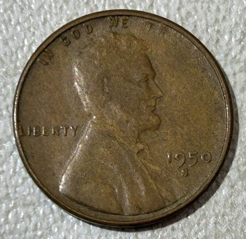 1950 S Lincoln Wheat Cent with Obverse Error Missing "RUST" in Trust Cover