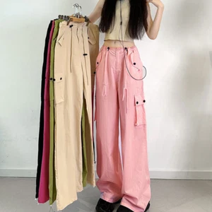 Women's Pants Pink Thin High-waisted Straight Leg Casual Sports Pants - Picture 1 of 17