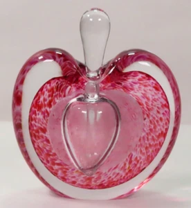 Perfume Bottle Art Glass Paperweight Pink Heart Apple Shaped w/Dauber 4.5" Tall - Picture 1 of 13