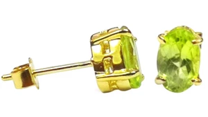 New 9ct Gold Real Peridot Oval Stud Earrings Made in UK Birthday Gift Boxed - Picture 1 of 1
