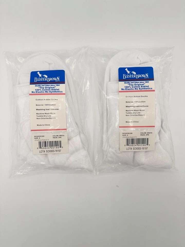 Buster Brown Socks Anklet 2 Pair 100 Cotton Ladies Size 9 White