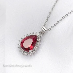 14K White Gold Over 2.54CT Lab-Created Pear Shape Red Garnet Beautiful Pendant - Picture 1 of 5