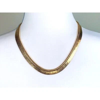 Vintage 1980's Napier Gold Tone Wide Flat Elegant Snake Chain Necklace  - Image 1 of 4