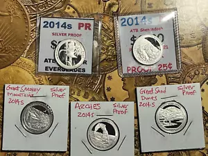 2014s US America The Beautiful Silver Proof Quarters 5 Coins .900 Silver Coins - Picture 1 of 6