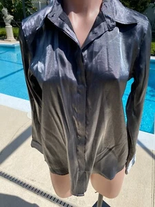 Ralph Lauren Bluse Langarm Silber Metallic Oberteil Shirt Damen Größe S Small - Bild 1 von 4