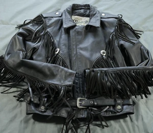 Chaqueta de Carretera Abierta De Colección Para Hombre M 40 Cuero Negro con Flecos Motocicleta Concho Motociclista - Imagen 1 de 21
