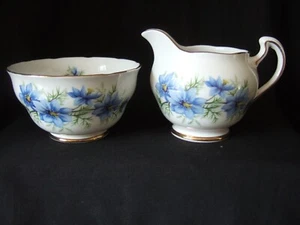 Azúcar Colclough vintage, jarra de leche, crema, diseño Nigella Love in a Mist - Imagen 1 de 8