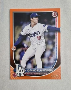 Bowman #18 Yoshinobu Yamamoto 2025 raro borde de papel naranja verdadero/25 Dodgers Jugador Más Valioso - Imagen 1 de 12