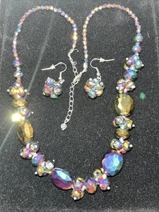 KIRKS FOLLY COLLIER HALSKETTE REGENBOGEN AB KRISTALL PRISMA DELIGHT & OHRRINGE - Bild 1 von 2