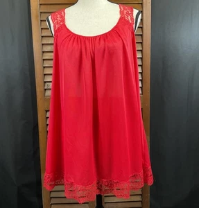 VTG Van Raalte Red Nightie Lace Trim 2 Pc Set Medium Nylon Short & Sexy Damaged! - Picture 1 of 16
