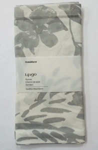Crate & Barrel Table Runner Sendero 14 x 90 White Gray Floral Linen Blend - Picture 1 of 2