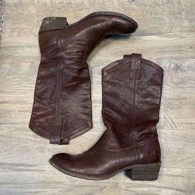 Женские винтажные кожаные сапоги Frye до середины икры без застежек коричневые вестерн размер 9,5 B - Изображение 1 из 4