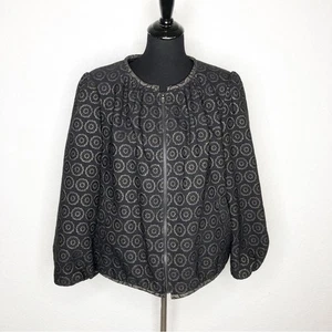 Trina Turk blazer womens XL NEW black metallic geometric floral full zip balloon - Picture 1 of 16