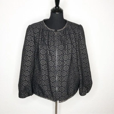 Trina Turk blazer womens XL NEW black metallic geometric floral full zip balloon - Image 1 of 4