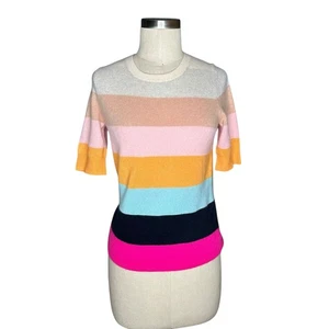 WHITE + WARREN Tilda Colorful Striped Short Sleeve Cashmere Sweater Small NWT - Picture 1 of 7