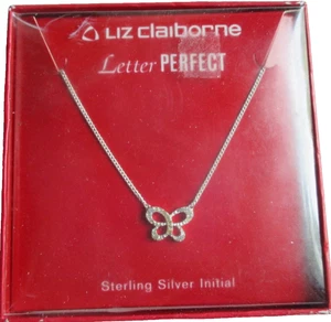 Vintage Liz Claiborne 16" Halskette 925 Sterlingsilber Schmetterling Anhänger Neu Box - Bild 1 von 6
