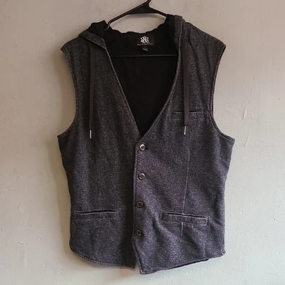 Hombre Grande Rock & Republic Gris Jaspeado Negro Con Capucha Chaleco Chaqueta Esmoquin-Look Foto 1 de 4