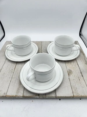 Gibson Elite White Hobnail silver Cup and Saucer set Beaded Replacement Set Of 3 - Image 1 of 4