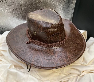 Chapéu ocidental feminino marrom folha de couro sintético floral cowgirl rodeio sistema operacional sem marca - Imagem 1 de 4