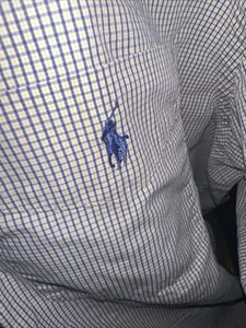 VTG Polo Ralph Lauren Mens Long Sleeve Checkered Shirt Sz 17 1/2 36/37 Pony Blue - Picture 1 of 4