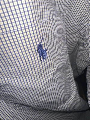 VTG Polo Ralph Lauren Mens Long Sleeve Checkered Shirt Sz 17 1/2 36/37 Pony Blue - Image 1 of 4