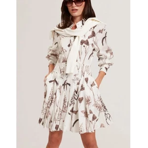 Ted Baker Ivory ELODIZA Sepia Print Linen Silk Mini Shirt Dress Size US 4 - Picture 1 of 10