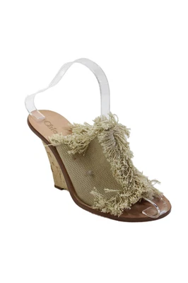 Sandalias Chloe Mujer Tacón de Cuña Flecos Tejidas Deslizables Beige Algodón Talla 35 Foto 1 de 4
