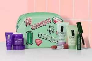Clinique 7 PCS Travel Size Makeup Skincare Deluxe Sample Gift Set Green Bag - Picture 1 of 7