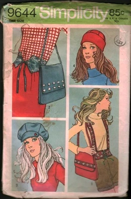 9644 CUT Simplicity SEWING Pattern Misses Belt Hat Cap Shoulder Bag OOP Sew 70s - Image 1 of 2