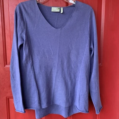 Sahalie 毛衣女式中号 V 领紫色丁香对比针织 100% 棉 Mp — 第 1/4 张图片