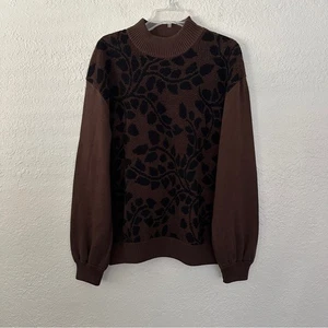 St John Rollkragenpullover braun Blätter Blumen Large - Bild 1 von 4