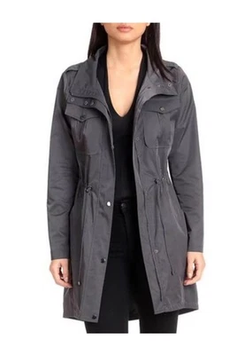 Jaqueta Badgley Mischka Dakota resistente à água cinza cordão encaixe zíper vento M - Imagem 1 de 4