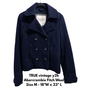 Vintage Y2K Abercrombie Fitch Navy Wool Blend Peacoat Womens M Double Breasted - Picture 1 of 9