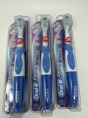 (3) Oral B CrossAction Power Toothbrush Blue AA Battery SOFT New Sealed - Image 1 of 4