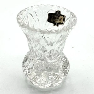 Vintage Crystal Bud Vase Zajecar Yugoslavia 24% Lead Sawtooth Rim Cut Glass 3" - Picture 1 of 11