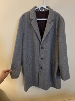 EXPRESS Men's XL Gray Herringbone Water Resistant Button Front Wool Blend Coat - Image 1 of 4