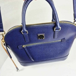 Dooney & Bourke Saffiano Leder Reißverschluss Umhängetasche Handtasche blau gold Hardware Crossbody - Bild 1 von 20