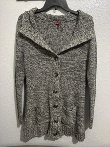 Merona Women’s Size L Grey Button-Up Cardigan Sweater Long Sleeve Collared - Picture 1 of 5