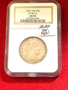 1892 TRIPLE DIE REVERSE 5O CENT NGC AU 58 FS-007.8 - Picture 1 of 3