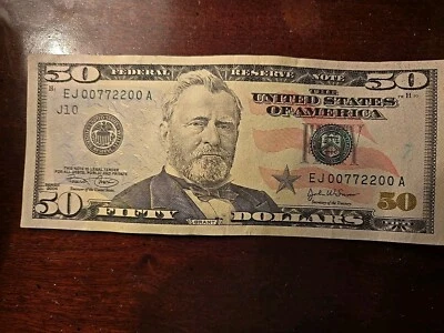 2004 $50 Dollar Bill Four Pr Quad Doubles Fancy Serial Number #00772200 Bookends - Image 1 of 4