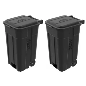 45 Gal. Black Outdoor Vented Trash Can with Wheels, Attached Lid (2-Pack) - Picture 1 of 12