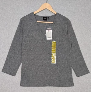 Rafaella Embellished 3/4 Sleeve Top Womens Size Medium V-Neck Shirt Gray New - Picture 1 of 7