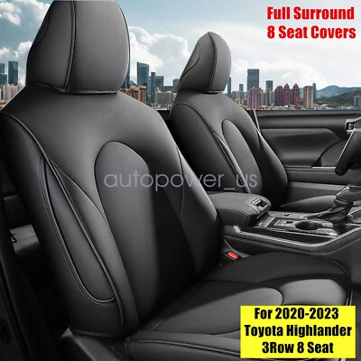 For 2020-2023 Toyota Highlander 8 PU Leather Seat Covers Full Surround Black - Image 1 of 4
