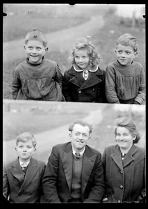Doppelte Familienporträts Kinder Geschwister - Alter Negativfoto An. 1940 - Picture 1 of 1