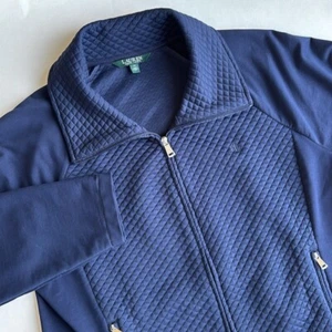 Ralph Lauren Blue Quilted Full Zip Preppy Stretch Comfort Jacket Women's Size XL - Picture 1 of 12